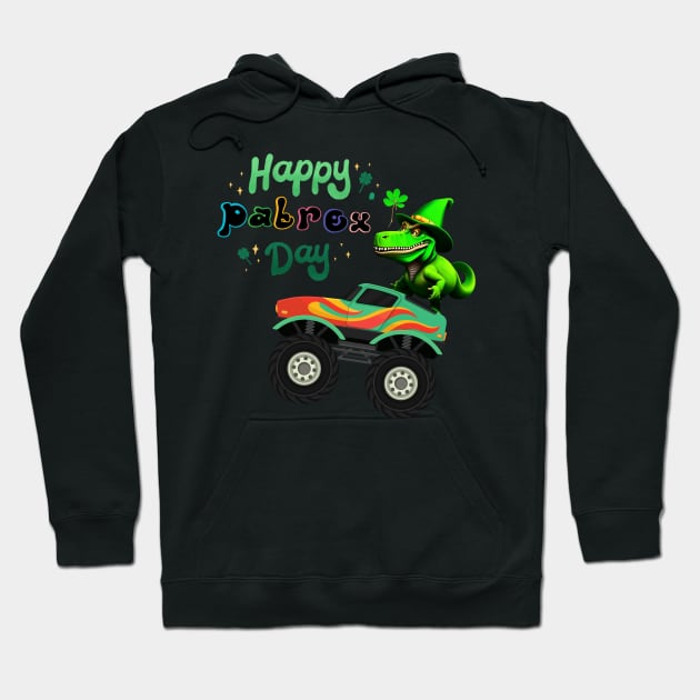 Kids Happy St Pat Trex Day Green Dino Monster Truck Toddler Hoodie by Adam4you